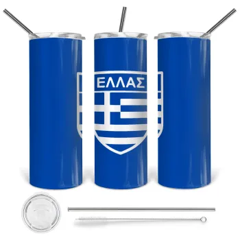 Ελλάς, Tumbler ποτήρι θερμό από ανοξείδωτο ατσάλι 600ml, με μεταλλικό καλαμάκι & βούρτσα καθαρισμού