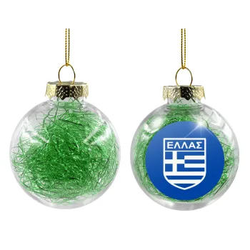 Hellas, Transparent Christmas tree ball ornament with green filling 8cm