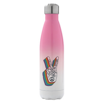 Peace Love Joy, Metal mug thermos Pink/White (Stainless steel), double wall, 500ml