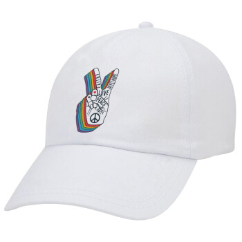 Peace Love Joy, Καπέλο Baseball Λευκό (5-φύλλο, unisex)