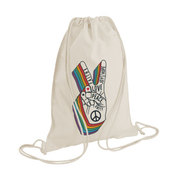 Peace Love Joy, Τσάντα πλάτης πουγκί GYMBAG natural (28x40cm)