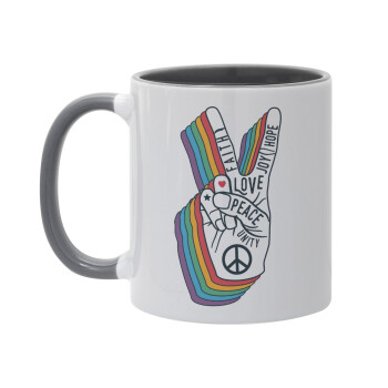 Peace Love Joy, Κούπα χρωματιστή γκρι, κεραμική, 330ml