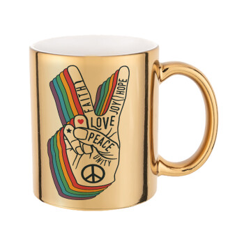 Peace Love Joy, Mug ceramic, gold mirror, 330ml