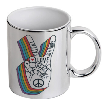 Peace Love Joy, Mug ceramic, silver mirror, 330ml