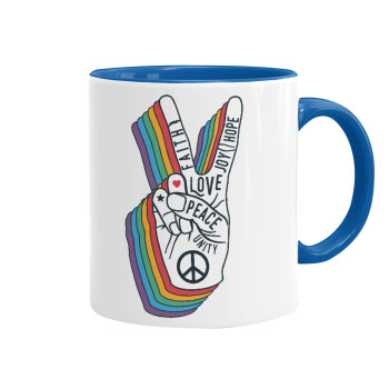Peace Love Joy, Mug colored blue, ceramic, 330ml