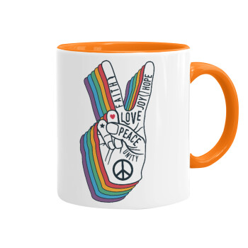 Peace Love Joy, Mug colored orange, ceramic, 330ml
