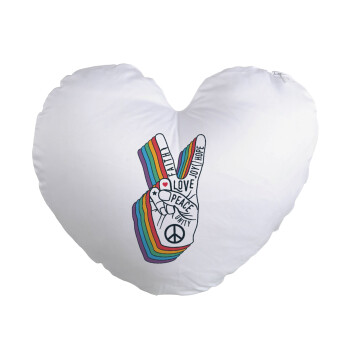 Peace Love Joy, Μαξιλάρι καναπέ καρδιά 40x40cm περιέχεται το  γέμισμα
