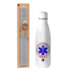 Easter Set, metallic stainless thermos bottle (500ml) & scented flat Easter candle (30cm) (GRAY)