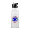 White water bottle with straw, stainless steel 600ml