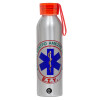 Aluminum Sports Bottle 650ml – Silver with Red Cap and Silicone Strap