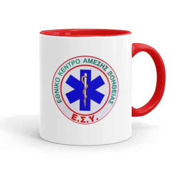 ΕΚΑΒ, Κούπα χρωματιστή κόκκινη, κεραμική, 330ml