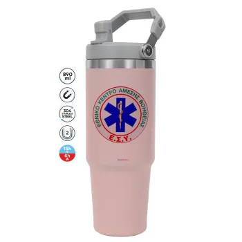 ΕΚΑΒ, Pink color, 890ml (30oz) stainless Steel Tumbler with Handle