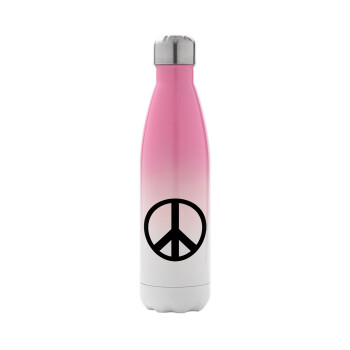 Peace, Μεταλλικό παγούρι θερμός Ροζ/Λευκό (Stainless steel), διπλού τοιχώματος, 500ml