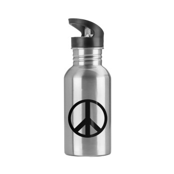 Peace, Water bottle Silver with straw, stainless steel 600ml