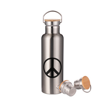 Peace, Stainless steel Silver with wooden lid (bamboo), double wall, 750ml