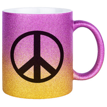 Peace, Κούπα Χρυσή/Ροζ Glitter, κεραμική, 330ml