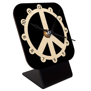 Peace, Επιτραπέζιο ρολόι σε φυσικό ξύλο (10cm)
