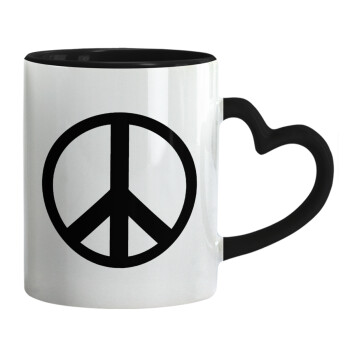 Peace, Mug heart black handle, ceramic, 330ml
