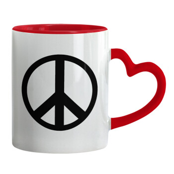 Peace, Κούπα καρδιά χερούλι κόκκινη, κεραμική, 330ml