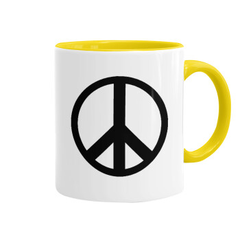 Peace, Κούπα χρωματιστή κίτρινη, κεραμική, 330ml