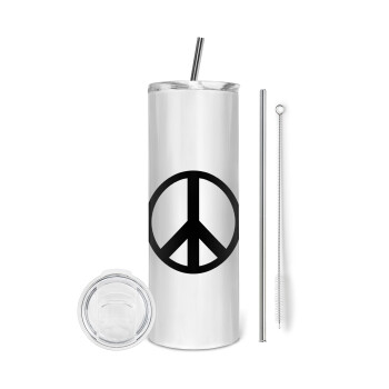 Peace, Eco friendly ποτήρι θερμό (tumbler) από ανοξείδωτο ατσάλι 600ml, με μεταλλικό καλαμάκι & βούρτσα καθαρισμού