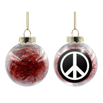 Peace, Χριστουγεννιάτικη μπάλα δένδρου διάφανη με κόκκινο γέμισμα 8cm