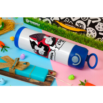 Τι έχεις? Τίποτα!, Easter candle, Childrens hot water bottle, stainless steel, with safety straw, BLUE (500ml)