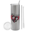 Tumbler stainless steel Silver 600ml, with metal straw & cleaning brush