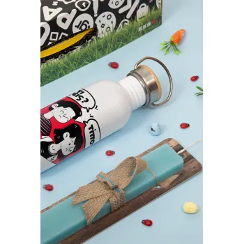 Τι έχεις? Τίποτα!, Πασχαλινή Λαμπάδα με παγούρι μεταλλικό Ασημένιο αλουμινίου (500ml) & κερί αρωματικό πλακέ (30cm) (ΤΙΡΚΟΥΑΖ)