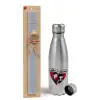 Easter Set, metallic Inox water bottle (750ml) & aromatic flat Easter candle (30cm) (GRAY)