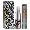 Easter Set, metallic stainless thermos flask (500ml) & scented flat Easter candle (30cm) (GRAY)