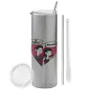 Tumbler stainless steel Silver 600ml, with metal straw & cleaning brush