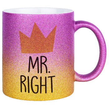 Mr right, Κούπα Χρυσή/Ροζ Glitter, κεραμική, 330ml
