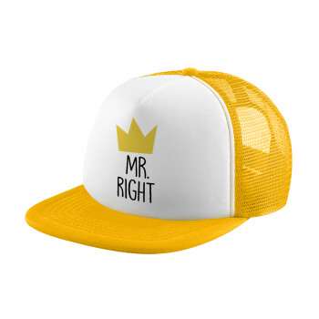 Mr right, Καπέλο Ενηλίκων Soft Trucker με Δίχτυ Κίτρινο/White (POLYESTER, ΕΝΗΛΙΚΩΝ, UNISEX, ONE SIZE)