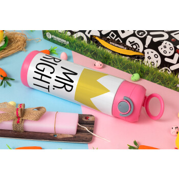 Mr right, Easter candle, Childrens hot water bottle, stainless steel, with safety straw, PINK (500ml)