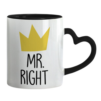 Mr right, Mug heart black handle, ceramic, 330ml