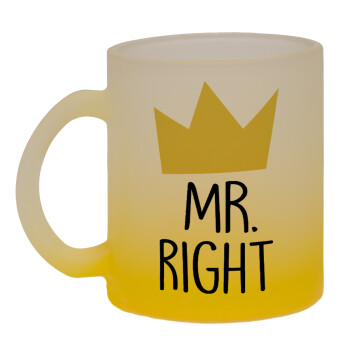 Mr right, Κούπα γυάλινη δίχρωμη με βάση το κίτρινο ματ, 330ml