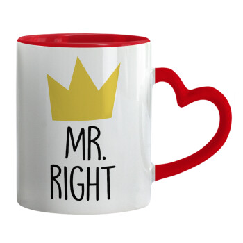 Mr right, Mug heart red handle, ceramic, 330ml