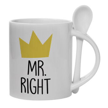 Mr right, Ceramic coffee mug with Spoon, 330ml (1pcs)