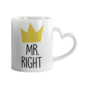 Mr right, Mug heart handle, ceramic, 330ml