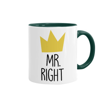 Mr right, Mug colored green, ceramic, 330ml