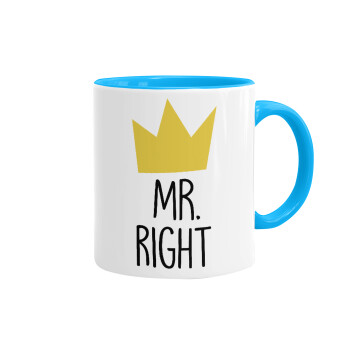 Mr right, Mug colored light blue, ceramic, 330ml