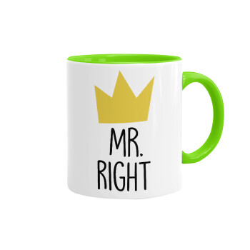 Mr right, Mug colored light green, ceramic, 330ml