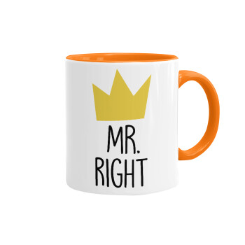 Mr right, Mug colored orange, ceramic, 330ml