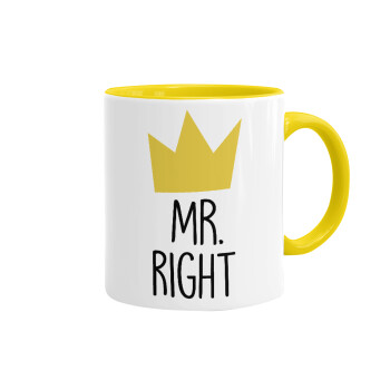 Mr right, Κούπα χρωματιστή κίτρινη, κεραμική, 330ml