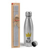 Easter Set, metallic Inox water bottle (750ml) & aromatic flat Easter candle (30cm) (GRAY)