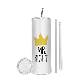 Mr right, Eco friendly stainless steel tumbler 600ml, with metal straw & cleaning brush