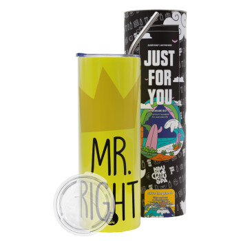 Mr right, Neon Yellow Travel Tumbler θερμό, μεταλλικό καλαμάκι(Ανωξείδωτο 304 Food grade, BPA free, 600ml)
