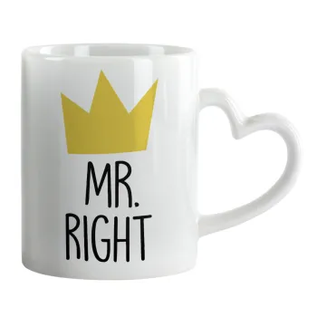 Mr right, Mug heart handle, ceramic, 330ml
