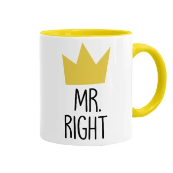 Mr right, Mug colored yellow, ceramic, 330ml